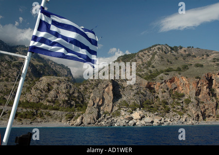 La mer de Libye throuh retour de Agia Roumeli village après voyage au Parc National de la Gorge de Samaria, sur l'île de Crète en Grèce Banque D'Images