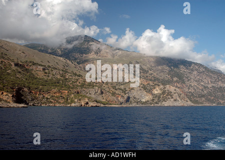 La mer de Libye throuh retour de Agia Roumeli village après voyage au Parc National de la Gorge de Samaria, sur l'île de Crète en Grèce Banque D'Images