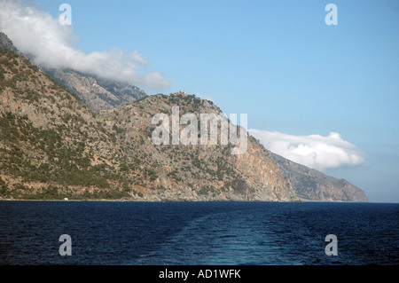 La mer de Libye throuh retour de Agia Roumeli village après voyage au Parc National de la Gorge de Samaria, sur l'île de Crète en Grèce Banque D'Images