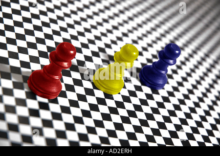 Couleur principale des pions sur un damier pattern Banque D'Images