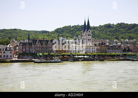 Vue de la rivière de Boppard, une ville située sur les rives du Rhin et un important centre touristique. La vallée du Rhin moyen, Banque D'Images