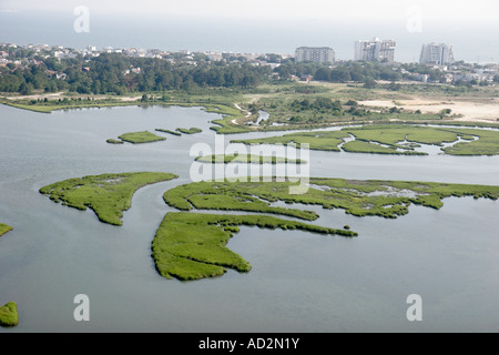 Virginia Beach, Ocean Park, Lynnhaven River, Chesapeake Bay, vue aérienne depuis le dessus, vue, marécages, VA070612071 Banque D'Images