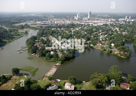 Virginia Beach, centre-ville, centre, eau de la rivière Lynnhaven, vue aérienne au-dessus, vue, maisons, visiteurs Voyage voyage touristique terre touristique Banque D'Images