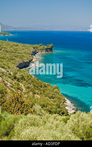 Vue panoramique de côte dans la péninsule de Dilek Kusadasi Davutlar, Parc National de la Turquie. Banque D'Images