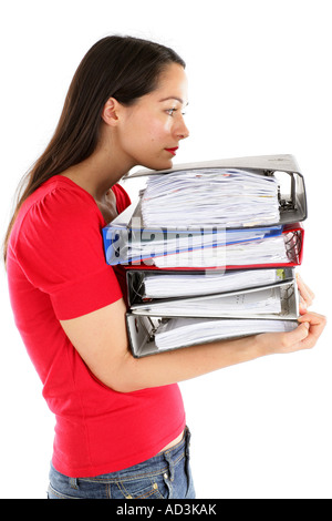 Young woman holding pile de dossiers parution modèle Banque D'Images