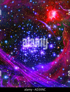 Cette vue d'artiste montre comment l'Arches star cluster s'affiche du plus profond à l'intérieur du moyeu de notre Galaxie. Banque D'Images