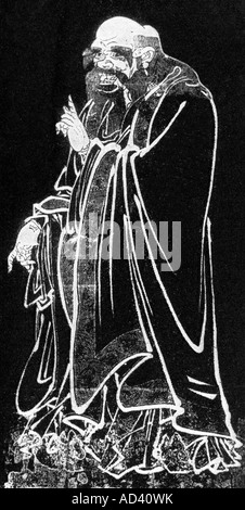 Laotse, 300/400 av. J.-C., philosophe chinois, fondateur du taoïsme, pleine longueur, gravure en pierre, environ 700 - 750, Banque D'Images