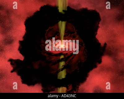 Dans cette vue d'artiste, nous l'obscurité par les pairs de la poussière L1014 pour assister à la naissance d'une étoile. Banque D'Images