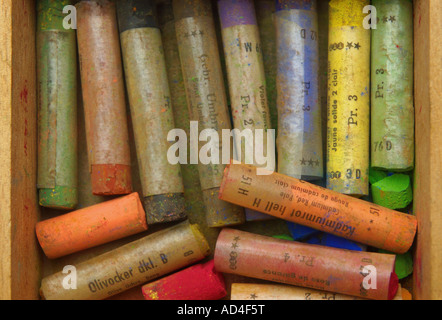 Détail d'une boîte de pastels à l'huile Banque D'Images