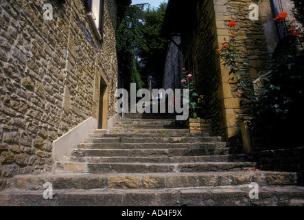 Escalier escaliers le long de la rue étroite ruelle Chatillon d'Azergues Rhone-Alpes France Europe Banque D'Images