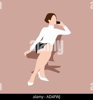 Une femme assise sur une chaise et de l'utilisation d'un téléphone