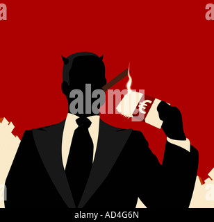 Un homme d'allumer un cigare cornu avec des billets de banque Banque D'Images