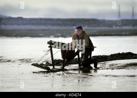 BRENDAN SELLICK LE DERNIER PÊCHEUR DE CREVETTES À L'AIDE D'UN CHEVAL DE LA BOUE SUR LES VASIÈRES DE LA BAIE DE BRIDGWATER SOMERSET UK Banque D'Images