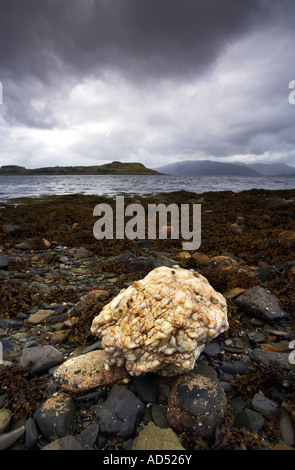 La vue de Port Appin l'égard de l'île de Lismore et les collines d'Ardgour, Argyll, Scotland Banque D'Images