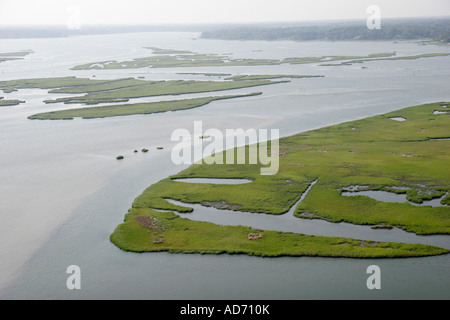 Virginia Beach, eau de la rivière Lynnhaven, vue aérienne au-dessus, vue, bassin versant de la baie de Chesapeake, marécages, les visiteurs voyagent tour en tournée Banque D'Images