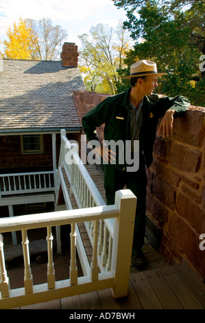 Park Ranger au Winsor Castle ranch de colons mormons les ressorts homestead National Monument près de Fredonia Arizona Banque D'Images