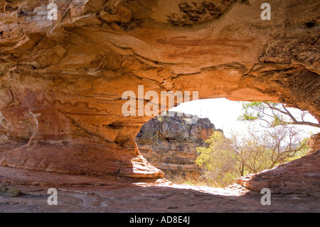 Art rupestre aborigène à Nganalam site dans garder River National Park Australie Territoire du Nord Banque D'Images