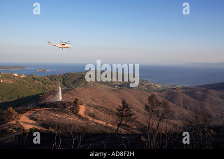 Grèce SPORADES SKIATHOS ISLAND LA LUTTE CONTRE UN INCENDIE DE FORÊT SAUVAGE LE 12 JUILLET 2007 Banque D'Images