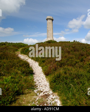 Le National Trust protected Monument à Hardy sur noir vers le bas près de Portesham Dorset à la mémoire de Thomas Masterman Hardy Banque D'Images