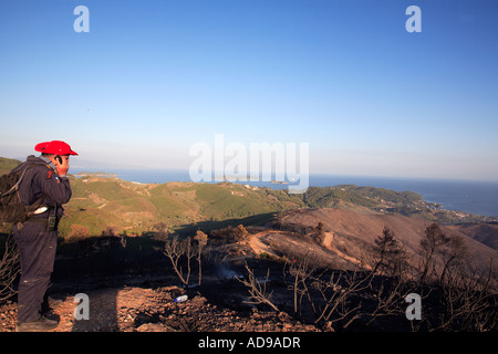 Grèce SPORADES SKIATHOS ISLAND LA LUTTE CONTRE UN INCENDIE DE FORÊT SAUVAGE LE 12 JUILLET 2007 Banque D'Images