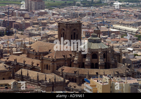 Ville de Grenade et la cathédrale il Vu de La Alhambra Granada Andalousie, Espagne du Sud Banque D'Images