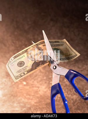 La devise Américaine coupe ciseaux Banque D'Images