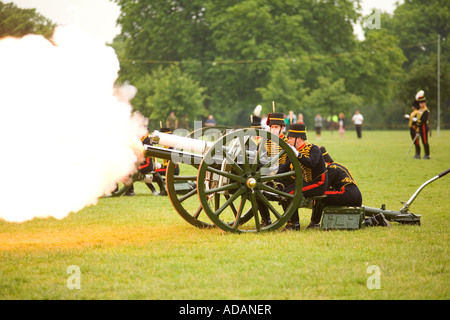 La troupe Kings Royal Horse Artillery effectuant une salve dans Hyde Park Londres Banque D'Images