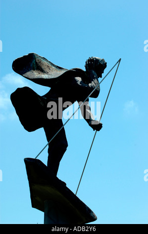 Statue où Charles A Lindbergh a décollé d'avant en fait son premier vol solo en 1927 à travers l'Atlantique - À Augustus, GA, aérodrome, États-Unis Banque D'Images