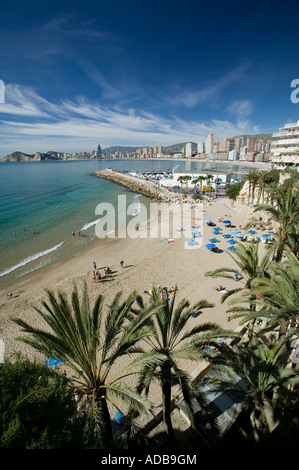 Voir d'Pontiente beach du Balcon del Mediterraneo Benidorm, Costa Blanca, Espagne Banque D'Images