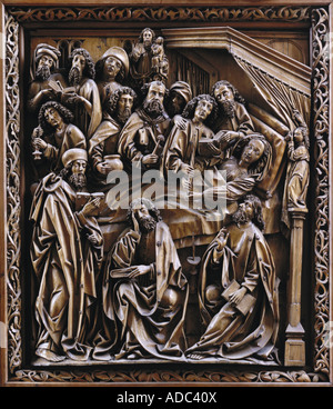 Beaux-arts, art religieux, Saint Mary, autel sculpté avec la mort de Saint Mary, vers 1490 - 1497, le bois, l'artiste n'a pas d'auteur pour être effacé Banque D'Images