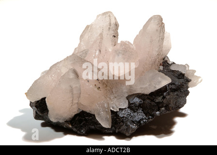 Minéral Calcite, Classic modèle de cristaux de calcite sur la sphalérite, nouveau Glencrieff Wanlockhead, mines, Dumfries et Galloway, Écosse Banque D'Images