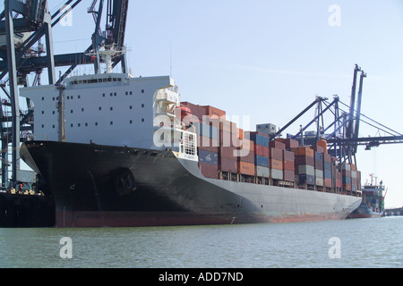 Porte-conteneurs CP Libérateur le déchargement à l'thamesport dans la rivière Medway Thames Estuary Banque D'Images