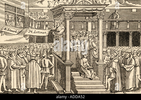 Latimer prêcher avant d'Édouard VI, 1555. Hugh Latimer, 1485 -1555. Prédicateur anglais et martyr. Banque D'Images