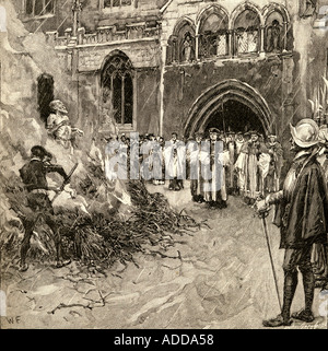 Martyre de John Hooper à Gloucester. John Hooper, c. 1495 - 1555. L'évêque anglais de Gloucester et Worcester et martyr. Banque D'Images