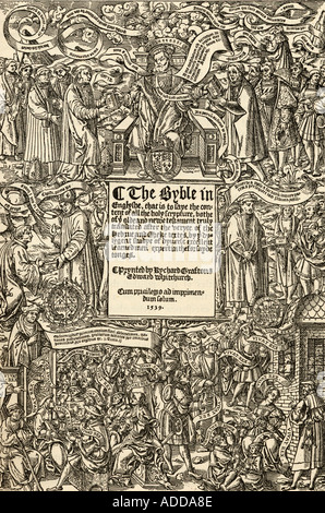 Page de titre de la première édition 1549 de la grande bible. Banque D'Images