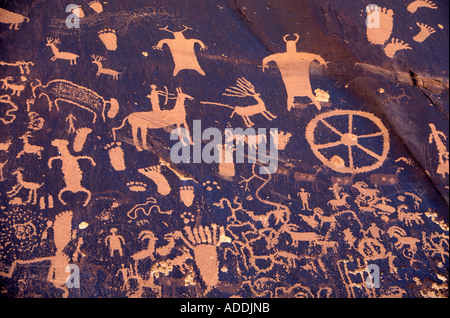 Newspaper Rock est une collection de pictogrammes datant de 2000 ans dans le sud de l'Utah USA Banque D'Images