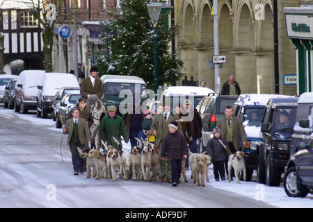 David Davies Hunt pack de fox hounds se rassemblent pour le Boxing Day annuel réunit en Powys Llanidloes Mid Wales UK Banque D'Images