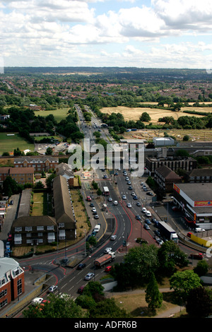 Route très fréquentée dans le sud de Londres, Angleterre Vue aérienne Banque D'Images