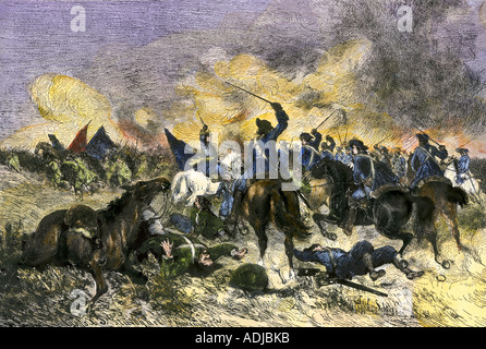 Charles XII conduisant l'armée suédoise à la victoire sur les Russes à la bataille de Narva 1700. À la main, gravure sur bois Banque D'Images