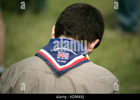 Le scout à la 21e Jamboree Scouts Internationaux Hylands Park Essex England UK Banque D'Images