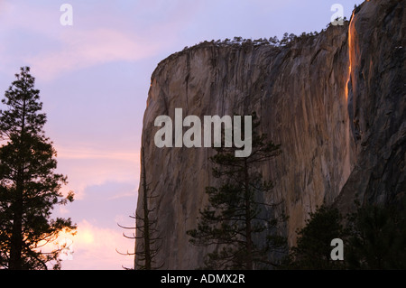 USA Californie Yosemite National Park en fin d'après-midi la lumière sur les prêles Falls en vallée de Yosemite Banque D'Images