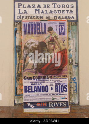 Poster à l'extérieur de l'Arène à Malaga, Espagne Banque D'Images