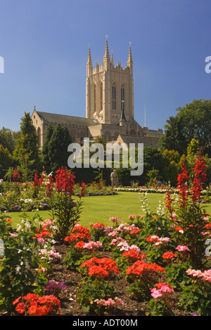 Cathédrale St James à Bury St Edmunds dans le Suffolk, UK, vu de l'Abbey Gardens Banque D'Images