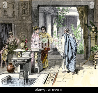Bien à n'en parler à leur famille philosophe maison dans la Rome ancienne. À la main, gravure sur bois Banque D'Images