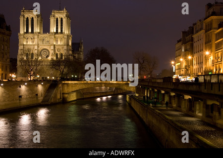 Cathédrale Notre Dame de Paris sur l'ële de la cité par la Seine Paris France Banque D'Images