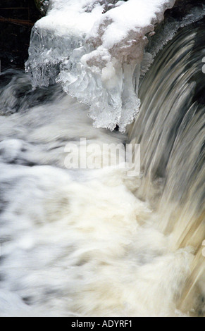 Eau des pierres et des formations de glace dans le bassin de la rivière Daugava Lettonie Banque D'Images
