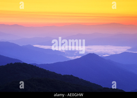 Le lever du soleil sur la forêt nationale de Nantahala Appalaches N FRANCE, par Bill Lea/Dembinsky Assoc Photo Banque D'Images