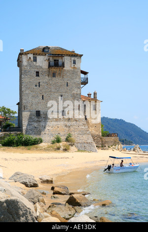 Tour de Prosphorion à Ouranoupolis sur la péninsule Athos sur la péninsule de Chalcidice en Grèce Banque D'Images