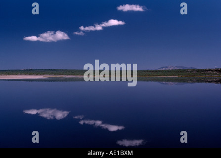 La Vallée du Rift au Kenya Afrique de l'Est Lac Magadi nuages encore reflété l'eau d'un lac Placid soda Banque D'Images