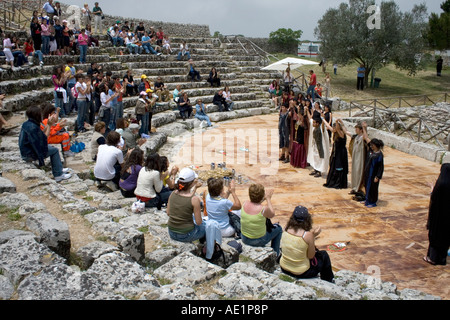 Théâtre grec Palazzolo Acreide Akrai Sicile Italie Banque D'Images